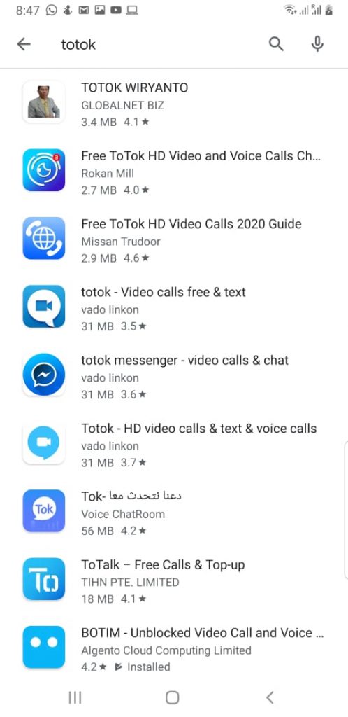 Fake Totok listings on Google Play