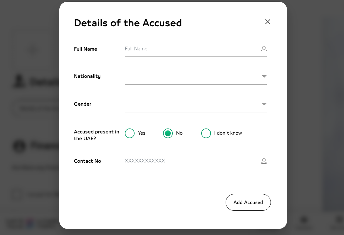 Accused details section in Dubai Ecrime complaint