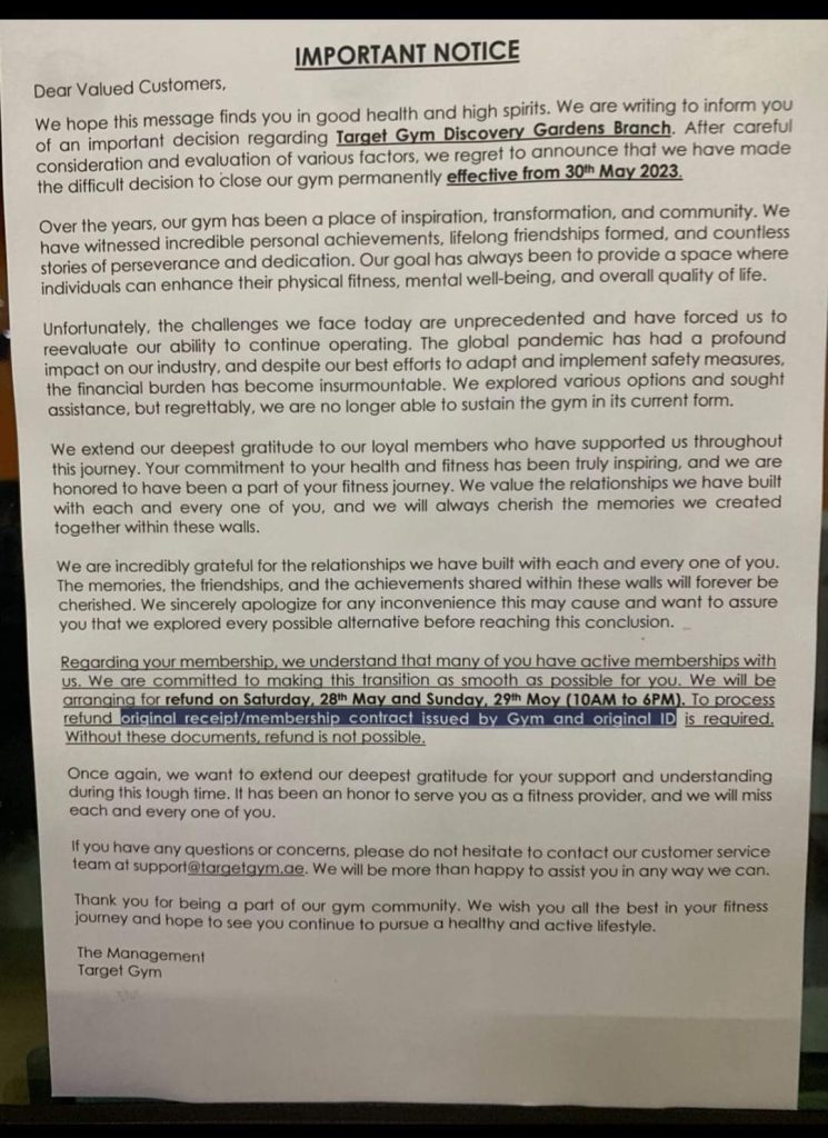 Has Target Gym in Dubai closed permanently or temporarily? Reason behind Why it has closed? Can
