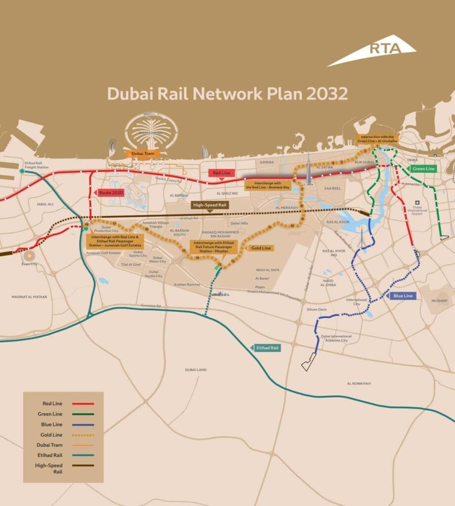 Dubai Metro Gold Line Route Map