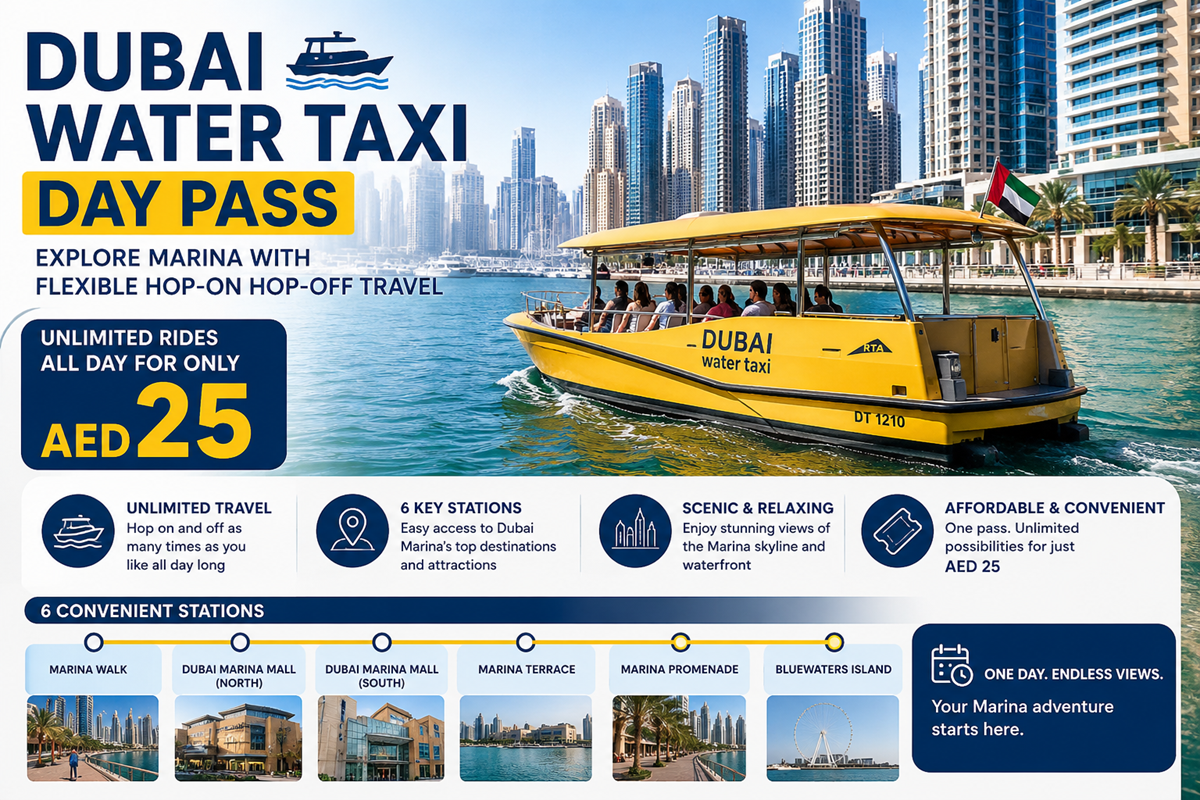 Dubai Water Taxi Unlimited Day Pass – Explore Marina with Flexible Hop-On Hop-Off Travel