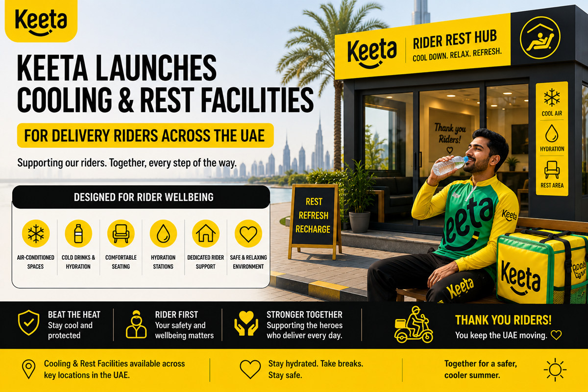 Keeta Introduces Air-Conditioned Rest Areas to Protect UAE Delivery Riders