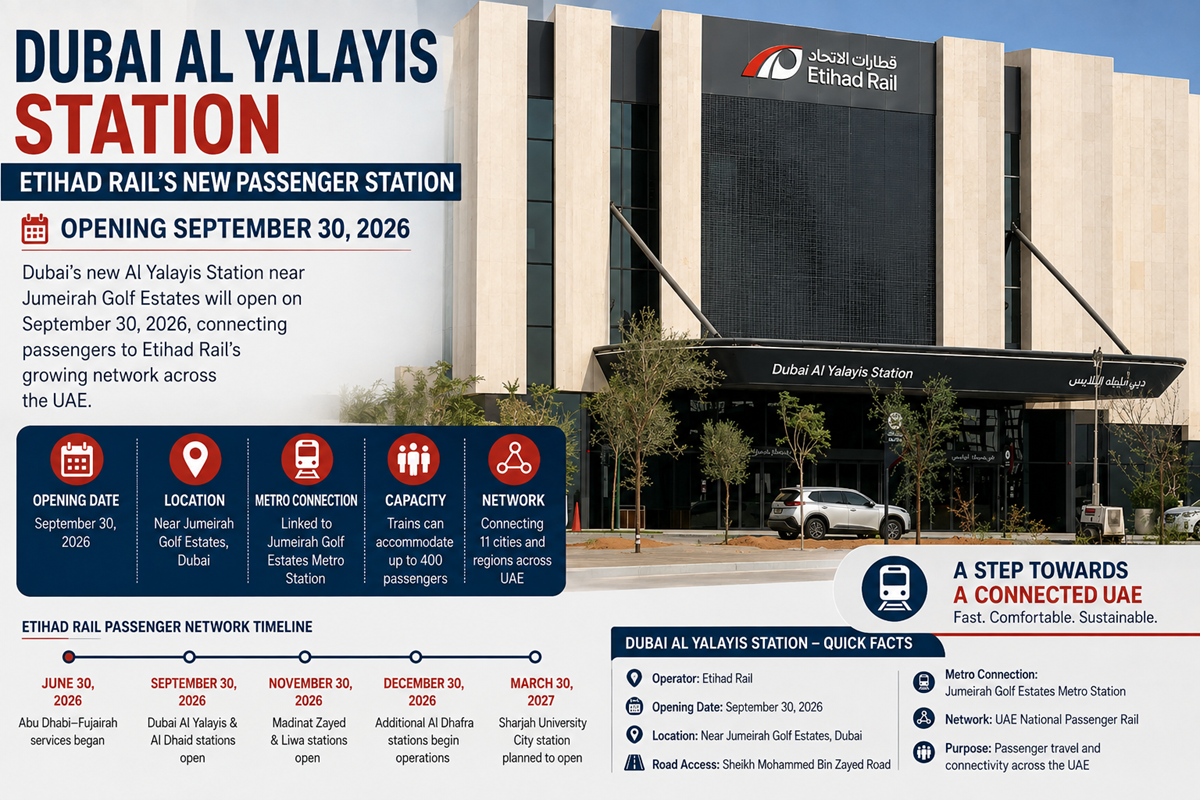 Dubai Al Yalayis Station: Etihad Rail’s New Passenger Station Opens September 30, 2026