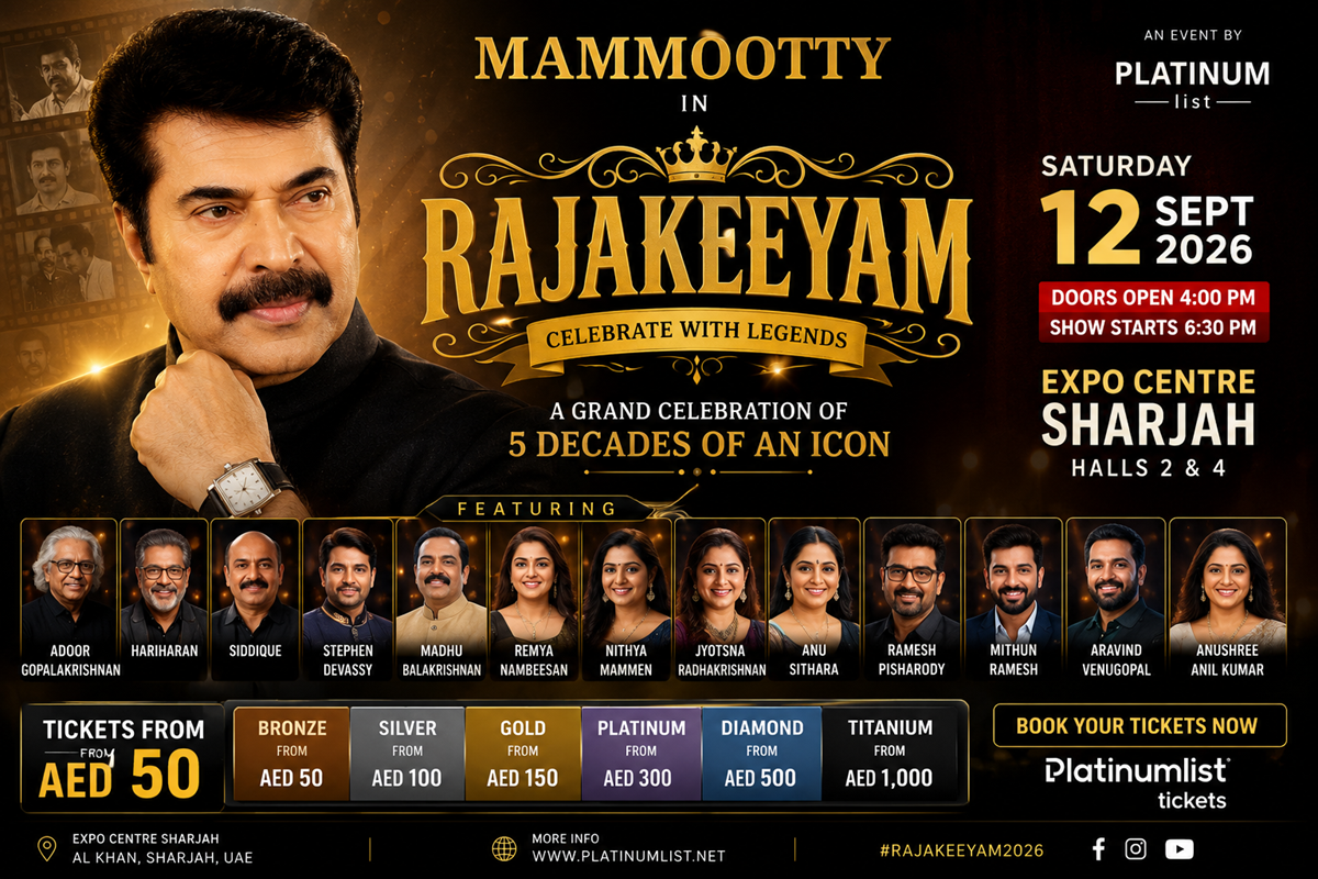 Mammootty Rajakeeyam Sharjah 2026: Tickets, Date, Time & Venue