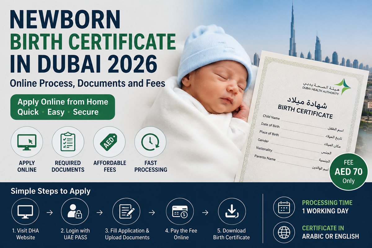 Newborn Birth Certificate Online in Dubai 2026: Process, Documents and Fees